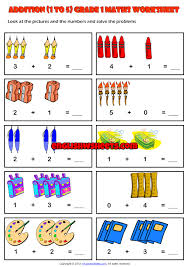 These grade 1 math worksheets are made up of horizontal addition questions, where the math questions are written left to right. Easy Picture Addition Maths Exercise Worksheet For Grade 1