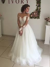 Off Shoulder Long Sleeves Lace A Line Wedding Dresses Online Wd409 Long Sleeve Wedding Dress Lace Online Wedding Dress Ball Gowns Wedding