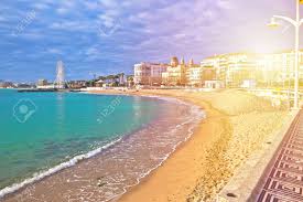 This seaside resort on the mediterranean coast is at the bottom of the great esterel mountains. Saint Raphael Beach And Waterfront Sun Haze View Famous Tourist Stock Photo Picture And Royalty Free Image Image 133819503