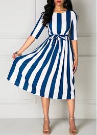 Round Neck Sleeveless High Waist Stripe Print Dress Rosewe Com Usd 33 13 Striped Print Dresses Half Sleeve Dresses Shop Casual Dresses