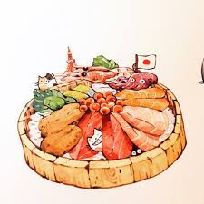 Chirashi Bowl Illustration Illustrations Alimentaires Dessin Repas Sashimi