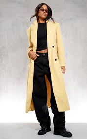Butter Yellow Shoulder Padded Double Breasted Faux Wool Coat | Outerwear |  PLT KSA