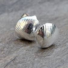 Silver Mini Shell Stud Earrings Handmade in Devon