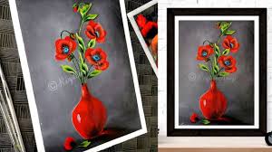 For the base, you can experiment with different colors such as light blue or pink shade. Simple Flower Vase Painting Red Black Series Day 2 Beautiful Flowers On Canvas Art Demo Youtube