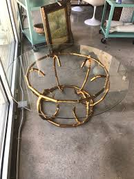38 by 31 by 13 tall Gold Bamboo Glass Coffee Table Form Function Asheville Nc