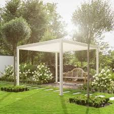 Poteau aluminium carre pour pergola. Pergola Autoportante En Alu Blanc Avec Lames Orientable 3x3m Ombrea