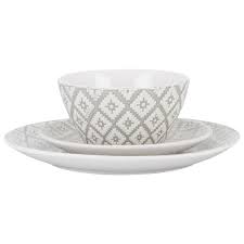 Zen type living room designs. 12 Piece Geometric Grey Dinner Set