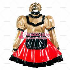 adult cross dressing sissy maid gold red heavy pvc dress lockable Uniform |  eBay