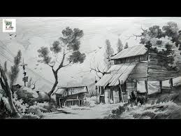 How To Sketch And Shade A Landscape Art With Easy Pencil Strokes Step By Step Youtube Landscape Drawing Tutorial Landscape Art Landscape Pencil Drawings