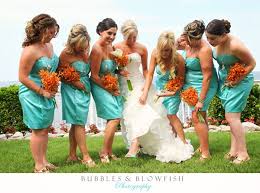 Teal Bridesmaid Dress And Orange Flowers Bridesmaid Dresses Wedding Color Combinations Future Wedding