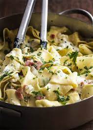 Pappardelle Pasta With Pancetta And Burrata Recipe Recipes Pappardelle Pasta Cooking Recipes