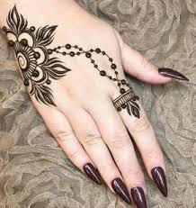 Beige Lace Under An Arm With Long Sharp Nails Painted In A Dark Plum Nail Polish A Black Henna Tattoo Henna Finger Tattoo Henna Tattoo Designs Henna Designs