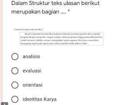 Teks ulasan adalah teks yang berisi tentang ulasan atau penilaian atau review terhadap suatu karya. Dalam Struktur Teks Ulasan Berikut Merupakan Bagian Tolong Kak Brainly Co Id
