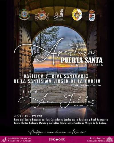 𝗔𝗣𝗘𝗥𝗧𝗨𝗥𝗔 𝗗𝗘 𝗟𝗔 𝗣𝗨𝗘𝗥𝗧𝗔 𝗦𝗔𝗡𝗧𝗔 ✨ El próximo domingo 4 de octubre, a las 10:00 horas, la Basílica y Real Santuario de la Santísima Virgen de la Cabeza acogerá la apertura solemne