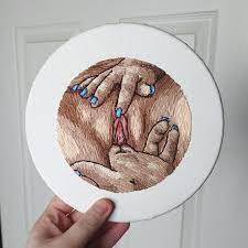 VERY NSFW) Fingering, 7 threadpainting on round canvas : r Embroidery