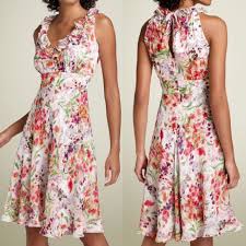 158 Donna Ricco 4p Ps Floral Silk Ruffle Neck Dress