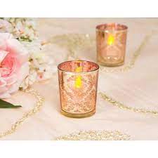 Gold And Rose Mercury Votives These Gold And Rose Pattern Mercury Votives Are A Must Have At A Grea Wedding Votive Holders Wedding Votives Wedding Decorations