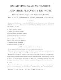 Linear Time Invariant Systems And Their Frequency Response