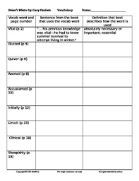 Brian S Winter By Gary Paulsen Vocab Activity Worksheet Vocab Activities Literature Lessons Literature Lesson Plans