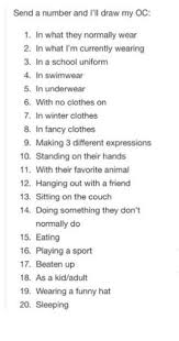 Just Choose Any Of My Oc S And I Will Draw Them According To What Number You Comment Drawing Challenge Drawing Prompt Art Prompts