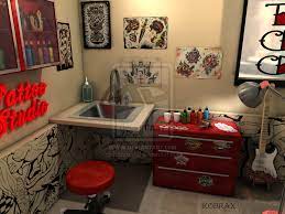 Nice Simple Colour Pallette Reds Black Off White Simple Wall Design Display Not Overcrowded Tattoo Shop Decor Tattoo Studio Interior Studio Interior