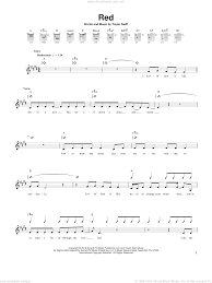 Red sheet music for guitar solo (chords) (PDF)