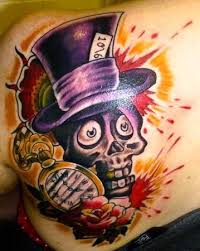 Alice in wonderland mad hatter hat tattoo. Joxer Mad Hatter Alice In Wonderland Color Freehand Skull Hat Madd Hatter Pocket Watch