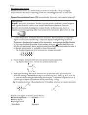 Explain why you classified the intermolecular forces the way you did for each pair of molecules taking into account polarity. Intermolecular Forces Worksheet Answers Intermolecular Forces Worksheet Name Key 1 In What Type S Of Molecules Will Each Of The Following Course Hero