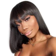  100% unprocessed brazilian virgin straight human hair short bob wigs with bangs, which is cut from healthy young female donors, very soft, healthy, full at the hair end. Short Bob Human Hair Wigs With Bangs None Lace Front Wigs Brazlian Straight Hair Machine Made Bob Wig For Black Women Natural Color 10 Inch Buy Online In Bahamas At Bahamas Desertcart Com Productid