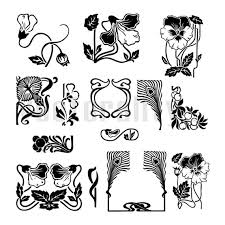 Vertical vintage floral frame in black and white. Art Nouveau Flowers Floral Elements Pattern Pack Vector Art Etsy