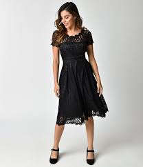 1940s Style Black Lace Short Sleeves Cocktail Swing Dress With Images Black Lace Shorts Lace Dress Black Dresses