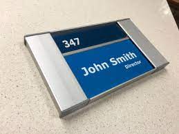 The angled design makes it both stylish and easy to read! Name Plates Sort Project Sign Architectural Signage
