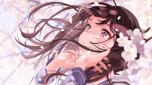 We present you our collection of desktop wallpaper theme: Download 1920x1080 Anime Girl Brown Hair Sakura Blossom Wind School Uniform Sad Expression Wallpapers For Widescreen Wallpapermaiden