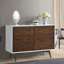 Noak White Walnut Mid Century Modern Dresser 6 Drawer Modern Dresser Mid Century Modern Dresser Modern Bedroom Dressers