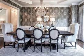 Black Salvaged Wood Trestle Dining Table Transitional Dining Room Round Back Dining Chairs Farmhouse Dining Room Farmhouse Dining Rooms Decor