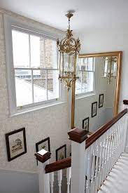 I Love How Sarah Richardson Designed This Gorgeous Flat In Central London So Luxurious With Incredible Fabric Stair Decor Staircase Decor Top Of Stairs Decor