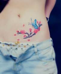 Butterfly On Blossoms Watercolor Tattoos On Belly Girl Flower Tattoos Belly Tattoos Free Tattoo Designs