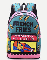 French Fries Ketchup Printed Large Canvas Backpack Multicolored Canvas Backpack Outfit Canvas Backpack Blue Backpack