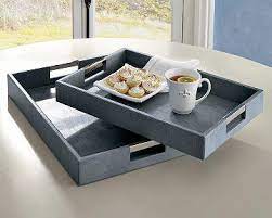 The image shows the tray on its holder (the tray is not included in. Lizard Embossed Grey Leather Tray