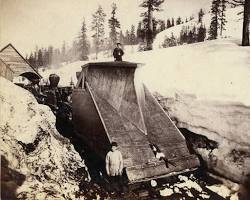 Image of Central Pacific Railroad construction 1867 winter Sierra Nevada