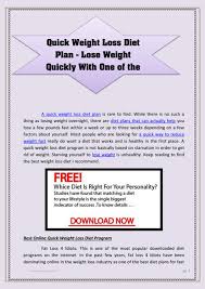 Quick Weight Loss Diet Plan Lose Weight Quickly With One Of