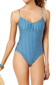 hula honey blue gingham picnic printed lace up one piece swimsuit