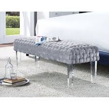 Bedroom storage benches give you fashion and function all in one. Grey Woven Velvet Bench Acrylic Legs Velvet Bench Upholstered Bench Bedroom Bench Modern