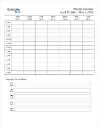 Free printable 1 week calendar if you're hunting for the calendar to decorate your child's rooms then choose the blossom or cartoon based calendar. Weekly Calendar April 25 2021 To May 1 2021 Pdf Word Excel