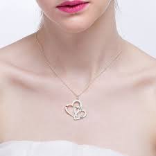 Interlocking Two Heart Necklace With Names Birthstones Double Heart Necklace Heart Necklace Necklace