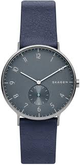 Skagen Men S Aaren Smoke Blue Leather Strap Watch 40mm