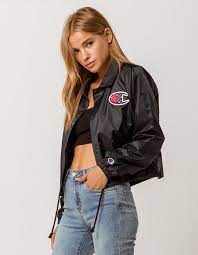 Champion Crop Womens Coach Jacket Black 325180100 Champion Clothing Coach Jacket Woman Womens Cropped Jacket