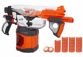 Space out 2 pegs at approximately the same length as the nerf gun and hang the gun over the pegs. The Top 10 Most Expensive Nerf Guns Ever Made