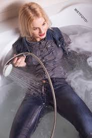 Shop overalls jeans at up to 70% off! Brunette Girl In Tight Jeans Overall And Jacket Gets Completely Wet In Bath Wetfoto Com