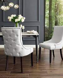 Faux Leather Dining Chairs W Tufted Back Set Of 2 White Leather Dining Chairs Luxury Dining Room Dining Chair Design